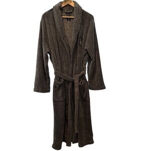 US Polo Assn Mens Plush Fleece Bathrobe Charcoal Gray S/M Cozy Heavyweight